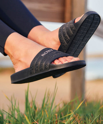 Roxy Womens Slippy Water-Friendly Slides - Black/M Gold