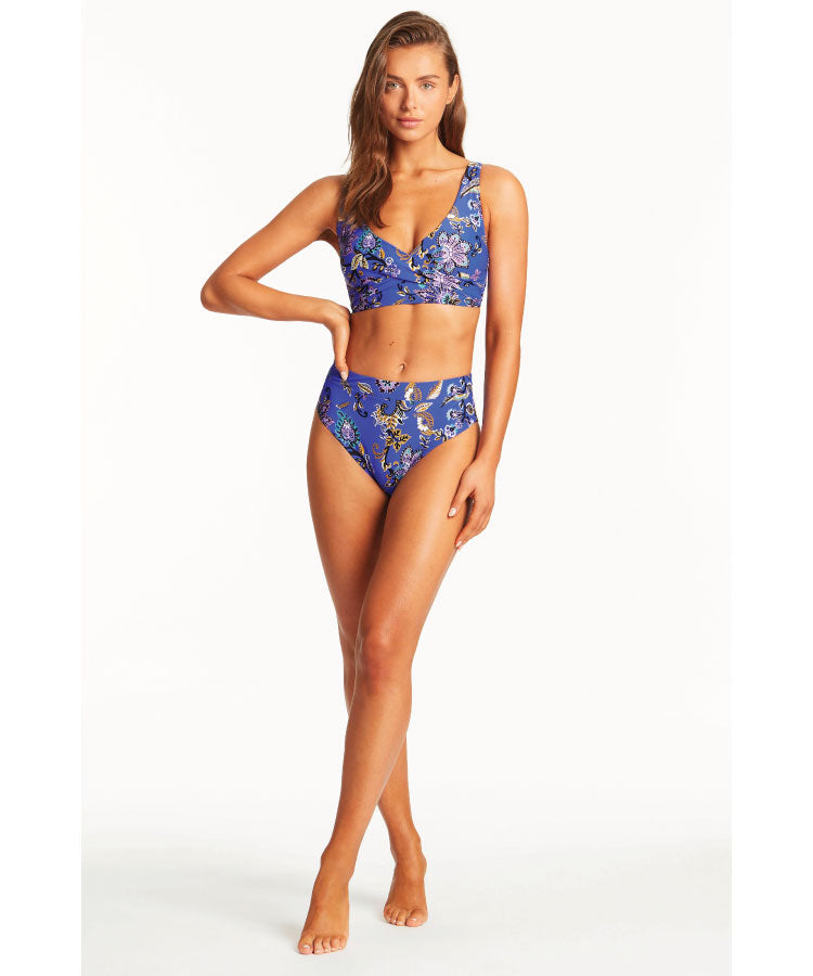 Sea Level Carnivale Cross Front Multifit Bra - Cobalt
