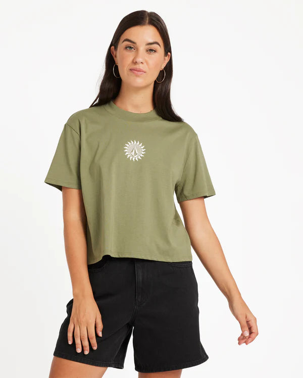 Volcom Dial Crop Tee - Moss Stone