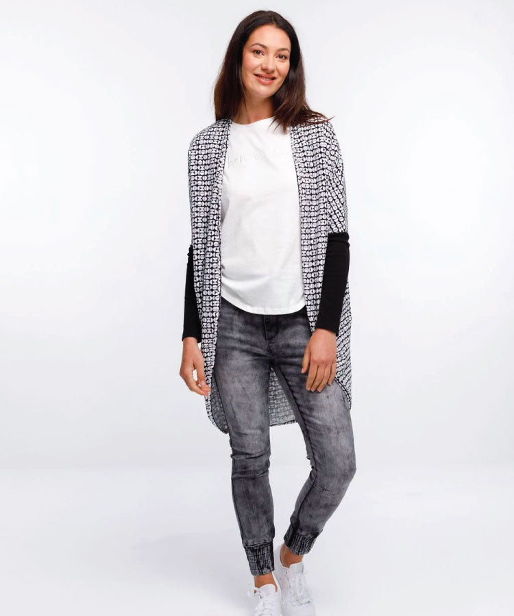 Homelee Long Batwing Cardi Black/White Cut Circle