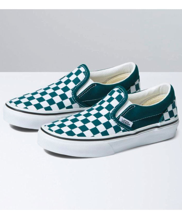 Vans Checkerboard Slip On Color Theory Kids Shoe - Deep Teal