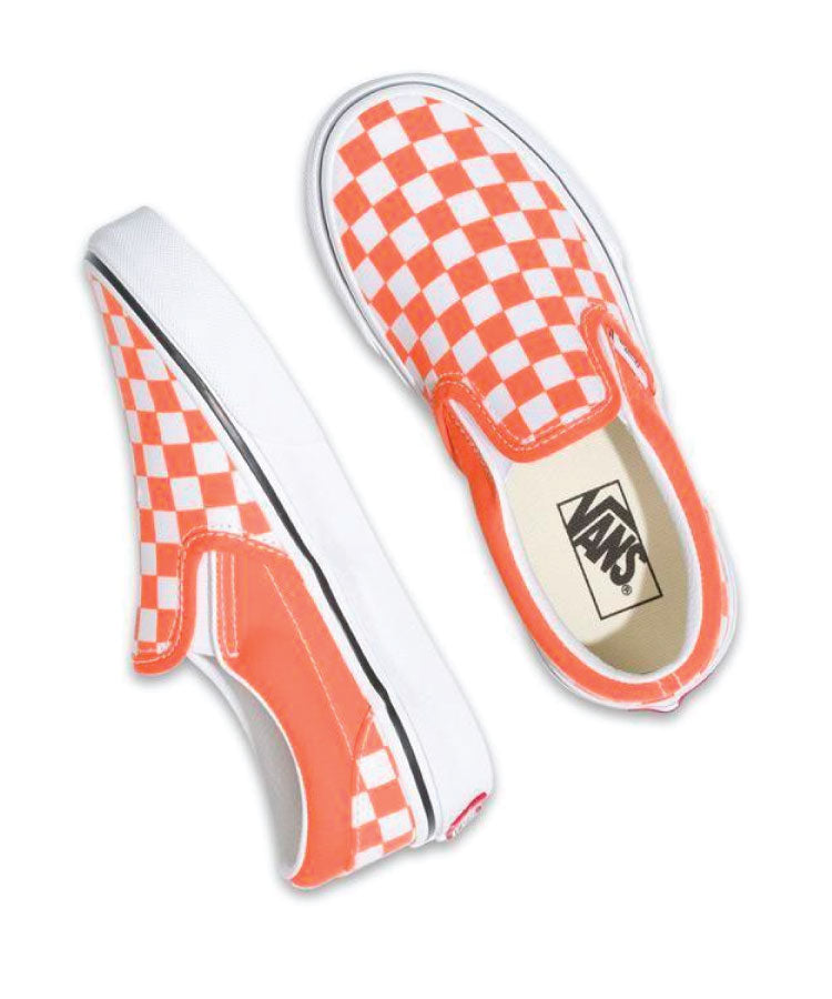Vans Classic Slip-On (Checkerboard) Kids Shoe - Melon / True White