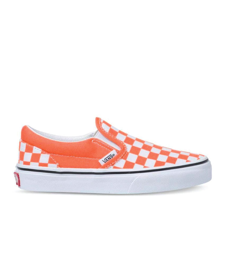 Vans Classic Slip-On (Checkerboard) Kids Shoe - Melon / True White