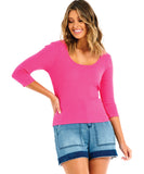 Betty Basics Rosa 3/4 Sleeve Rib Top - Berry