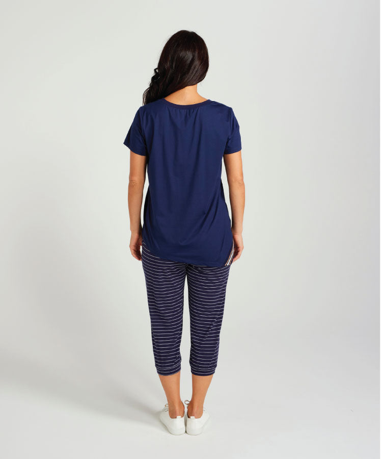 Zafina Three Quarter Pant - Ink / Stripe