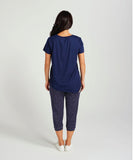 Zafina Three Quarter Pant - Ink / Stripe