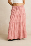 Rhythm Kirra Check Tiered Maxi Skirt - Pink