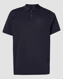 Oakley Icon TN Protect Polo Shirt in Blackout front view showing the short sleeves collared neck and embroidered front ellipse logo, sold by Point Break Cambridge local family surf shop at 63 Duke street.