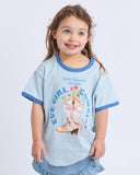 Eve Girl Rodeo Ringer Little Girls Tee - Light Blue
