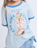 Eve Girl Rodeo Ringer Little Girls Tee - Light Blue