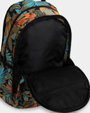 Billabong Des Tropiques Roadie Backpack - Black Pepple Backpack with tropical leaf pattern on a white background
