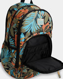 Billabong Des Tropiques Roadie Backpack - Black Pepple Backpack with tropical leaf pattern on a white background