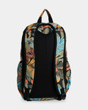 Billabong Des Tropiques Roadie Backpack - Black Pepple Backpack with tropical leaf pattern on a light gray background