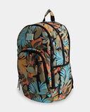 Billabong Des Tropiques Roadie Backpack - Black Pepple Backpack with tropical leaf pattern on a light gray background