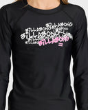 Black long-sleeve shirt with Billabong logo and text design on a white background
