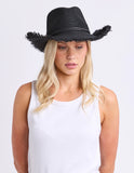 Elm Fringed Fedora Hat - Black