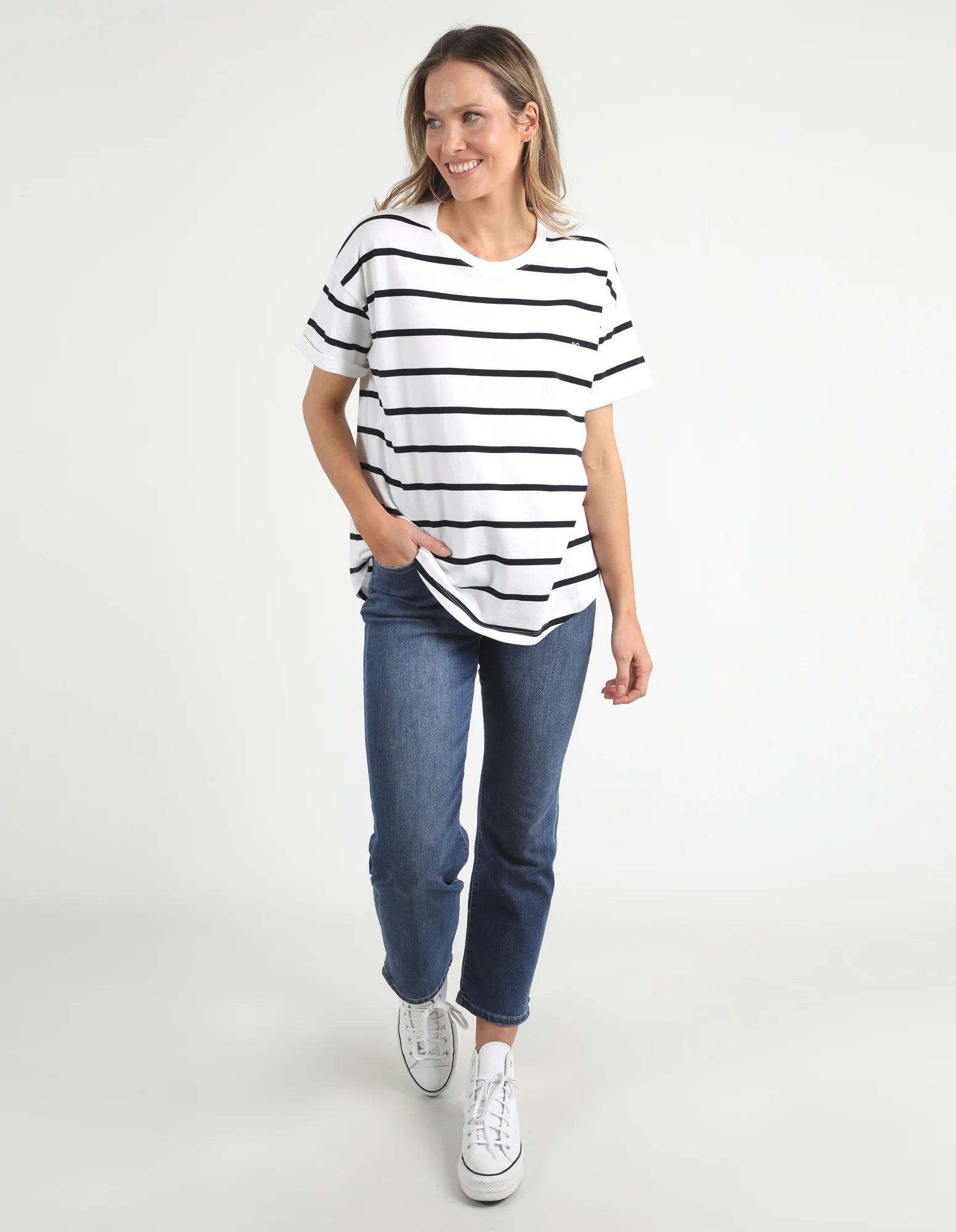 Elm Halli S/S Tee - Stripe White/Navy