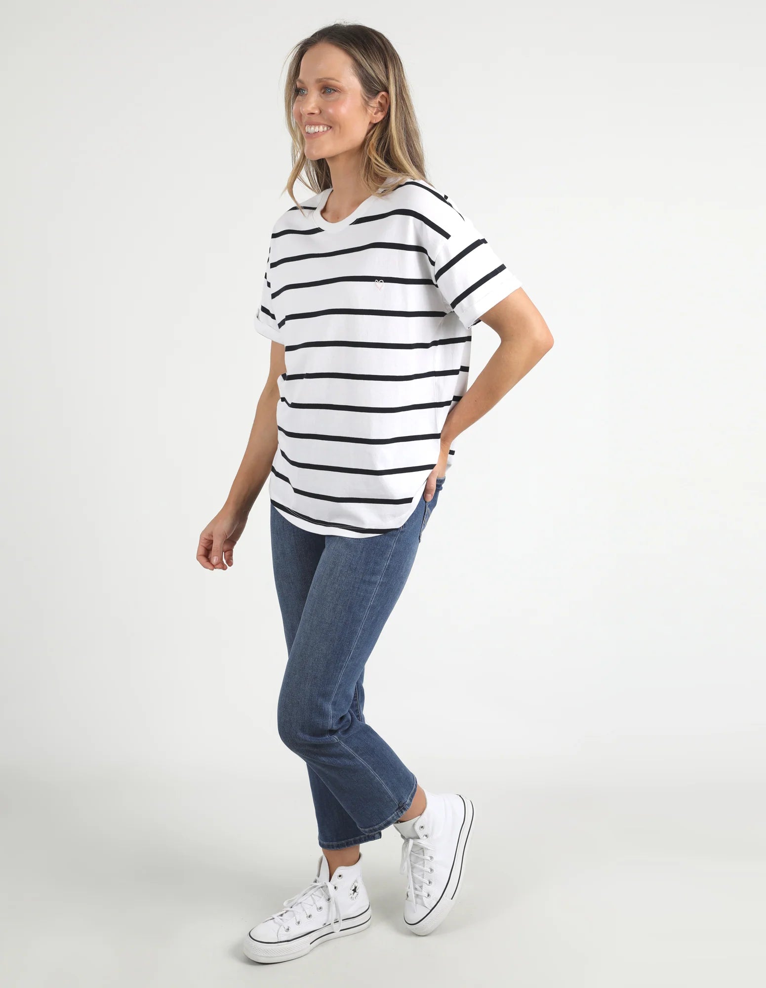 Elm Halli S/S Tee - Stripe White/Navy