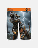 Boxer briefs with a robot tiger design on a white background Ethika - Boys Cyberfang Staple