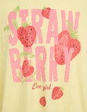 Text 'Strawberry Eve girl' with strawberry graphics on a yellow background Eve Girl Strawberry Girls Tee - Lemon