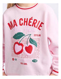 Pink sweatshirt with 'MA CHERIE' text and cherry design on a white  background Eve Girl Cherry Hearts Crew - Pale Pink