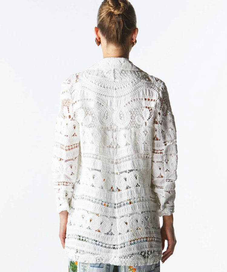 Women wearing the Fate + Becker Worth It Lace Blazer - Ivory back view