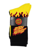 Santa Cruz Flaming Stack Boys Crew Socks 2Pk - Yellow Black