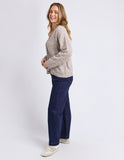 Woman wearing a gray cardigan and blue jeans on a white background Foxwood Emarie Cardi - Oatmeal