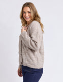 Woman wearing a beige cardigan on a white background Foxwood Emarie Cardi - Oatmeal
