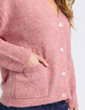 Close-up of a pink cardigan with buttons on a white background Foxwood Emarie Cardi - Woodrose