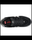 Globe Encore 2 Skate Shoe in Black and Metal Silver showing the classic twin-stripe vulcanised profile.
