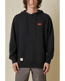 Globe Living Low Velocity Hoodie in Black, showing the premium heavy-weight organic fleece pullover design with custom drawcord hood, front kangaroo pocket, and ribbed cuffs.