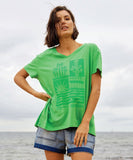 Betty Basics Tegan V-Neck Tee - Surf Beach Print