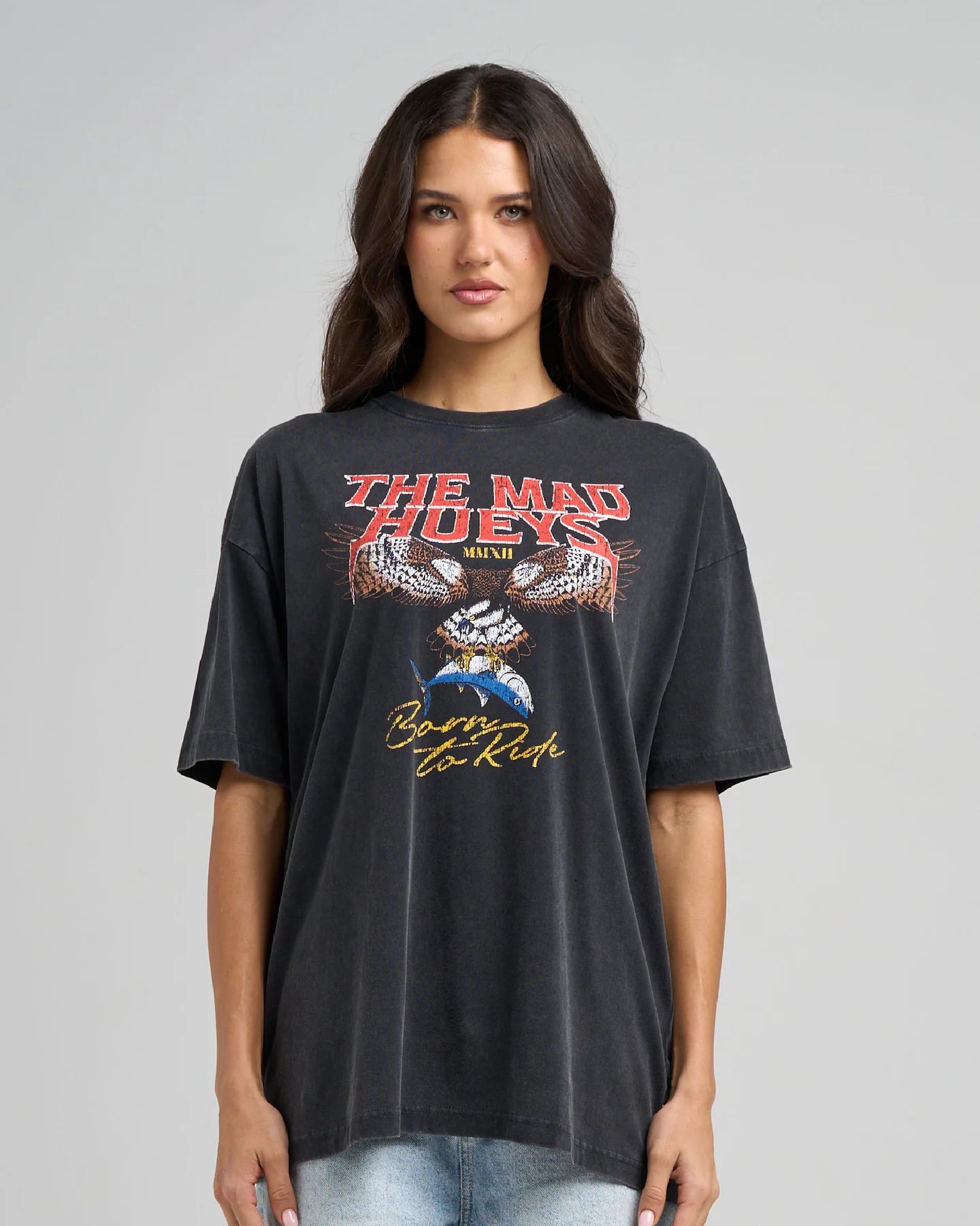 The Mad Hueys Born To Hueys Womens Oversized Tee - Washed Black