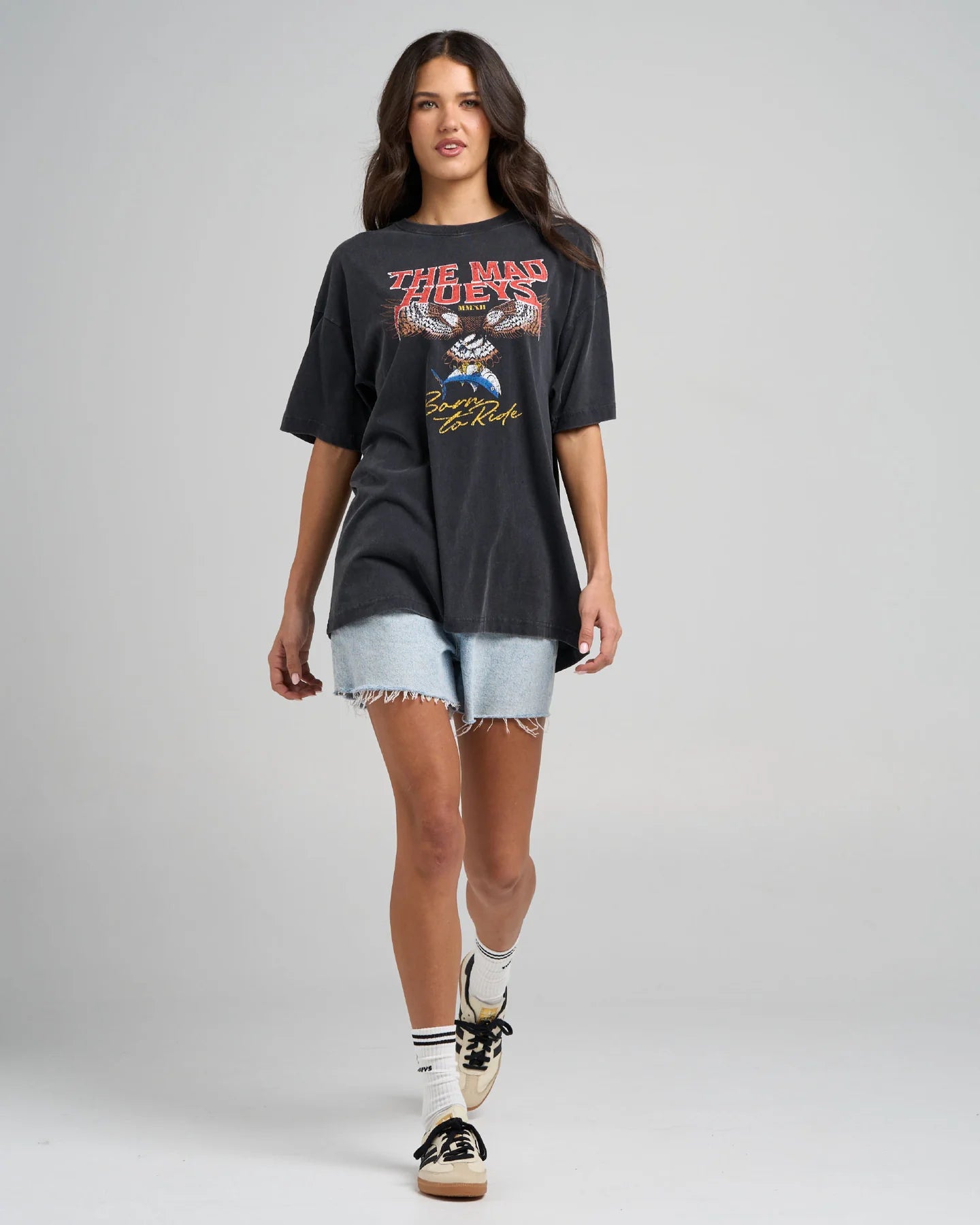 The Mad Hueys Born To Hueys Womens Oversized Tee - Washed Black