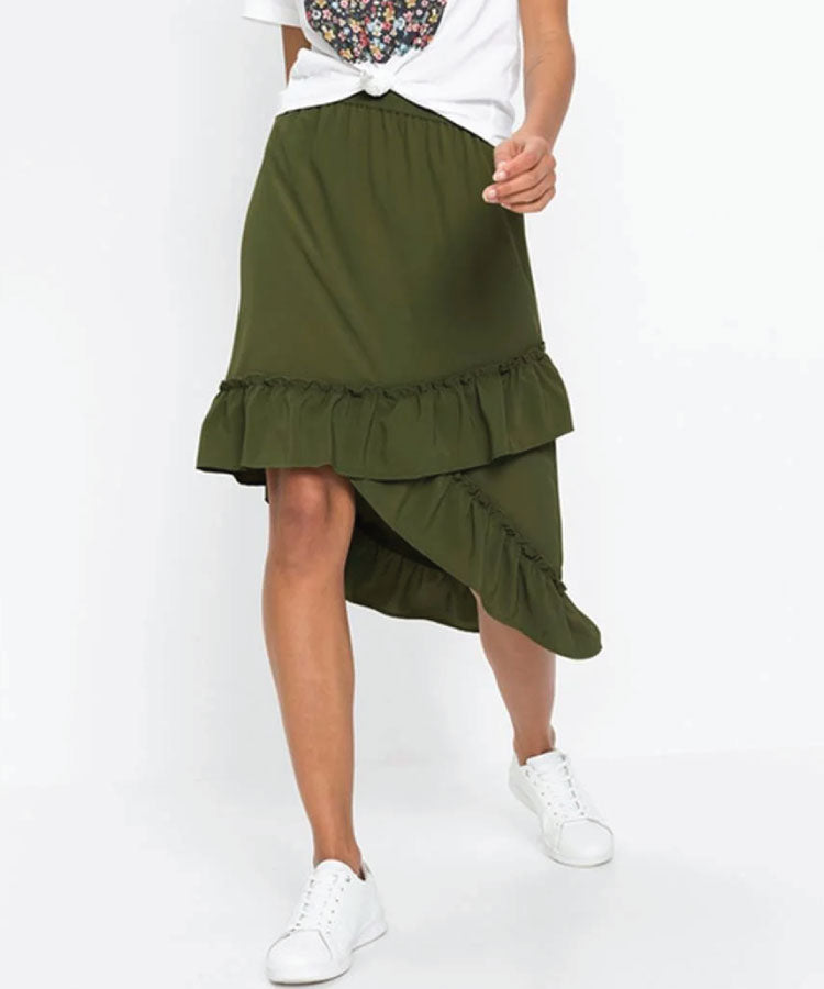 NO.304 Women's Asymmetrical Ruffle Hem Skirt, Cotton A-line Skirt, Tiered Ruffle  Hem Skirt in White - Etsy