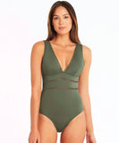 Sea Level Eco Essentials Spliced Waisted One Piece Swimsuit - Khaki