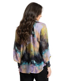 Leila + Luca Encourage Top in Galaxy celestial dark print blouse, sold by Point Break Cambridge local family surf shop at 63 Duke street.