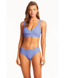 Sea Level Checkmate Mid Bikini Pant - Cobalt