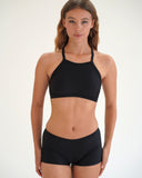 Piha Solid Separate Cross Back High Neck Top - Black