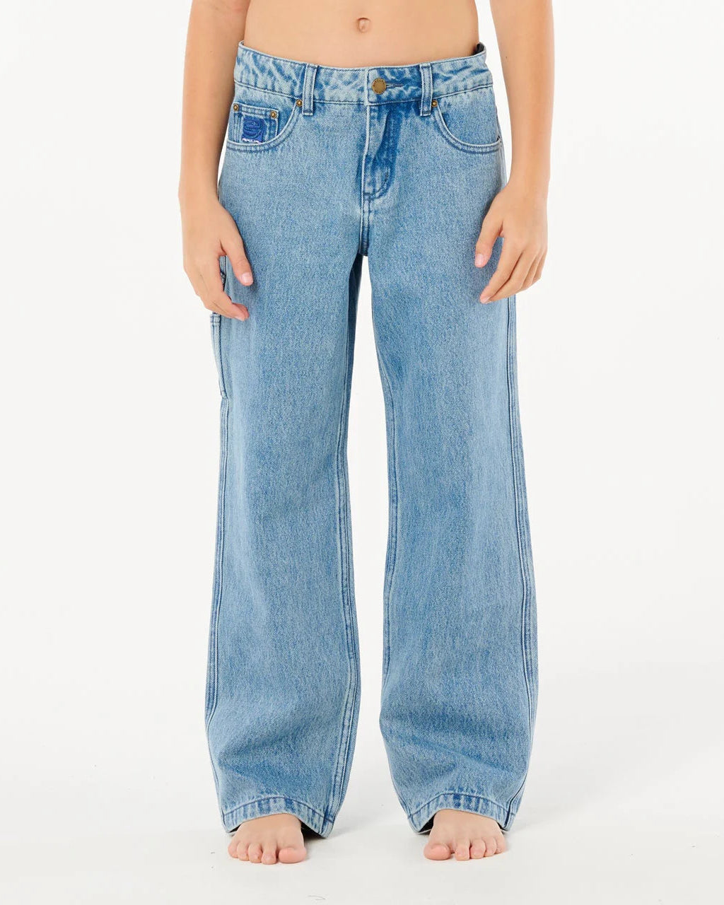 Light blue jeans worn by a person on a white background Rip Curl Hyped Denim Boys Pants - Washed Blue