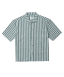 Green and white striped shirt on a white background Rhythm Butcher Stripe Relaxed SS Shirt - Teal
