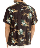 Man wearing a brown shirt with floral and animal pattern on a white background Rhythm Pollen SS Shirt - Black
