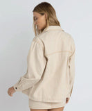 Rhythm Willa Stripe Jacket - Sand Woman wearing a beige corduroy jacket on a white background