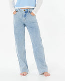 Light blue jeans worn by a person on a white background Rip Curl Aggie Relaxed Kids Jeans - Vintage Blue