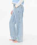 Light blue jeans worn by a person on a white background Rip Curl Aggie Relaxed Kids Jeans - Vintage Blue
