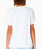 White t-shirt worn by a person on a white background 
Rip Curl Plains Oversized Womens Tee - White
