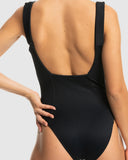 Black swimsuit worn by a person on a plain background Roxy Rib Roxy Love The Spinner One Piece - Anthtacite