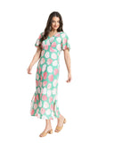 Seeking Lola Applause Dress in Rose Garden floral print maxi, sold by Point Break Cambridge local family surf shop at 63 Duke street.