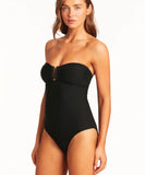 Sea Level Honeycomb U Bar Bandeau One Piece - Black